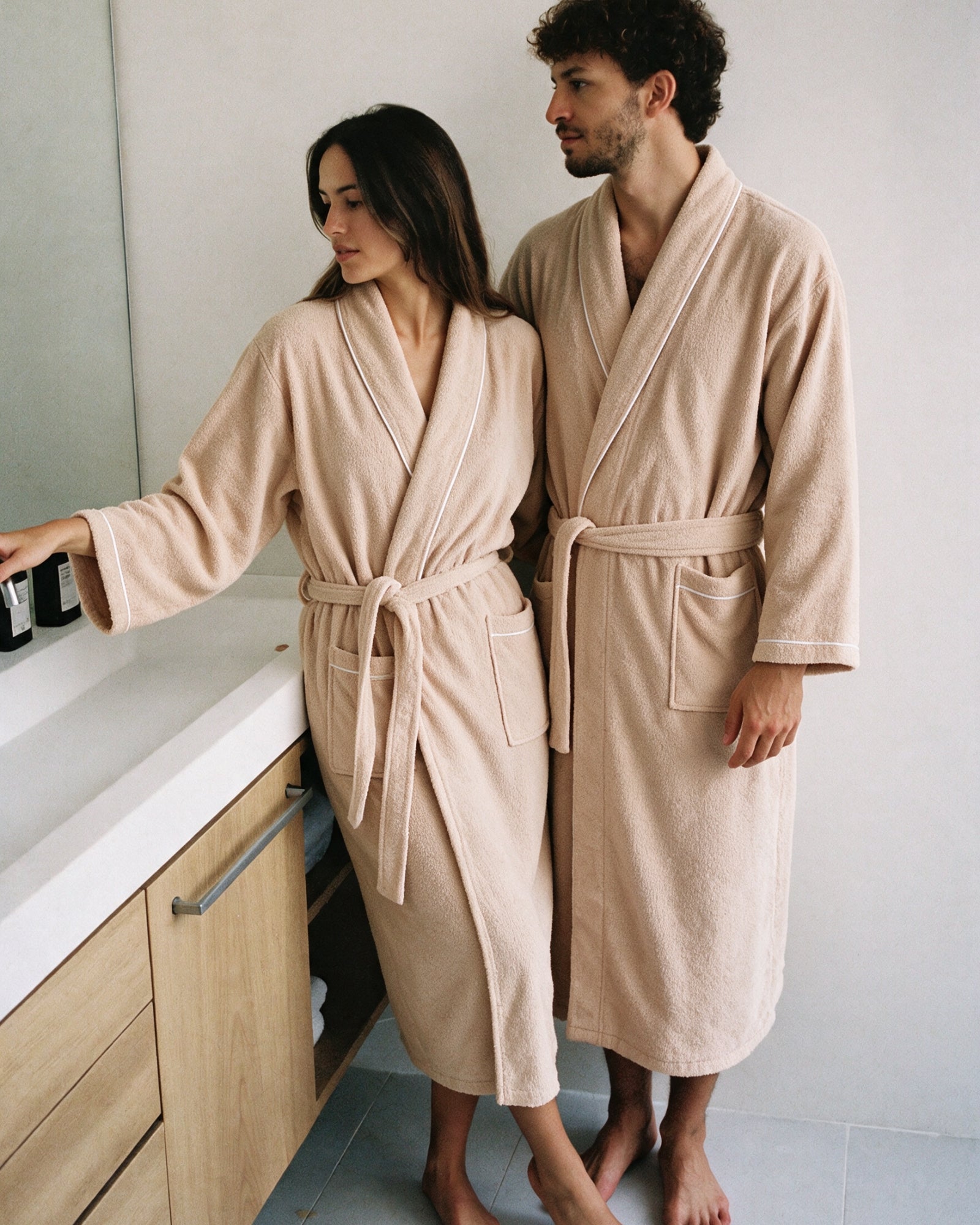 Bademantel Beige Damen