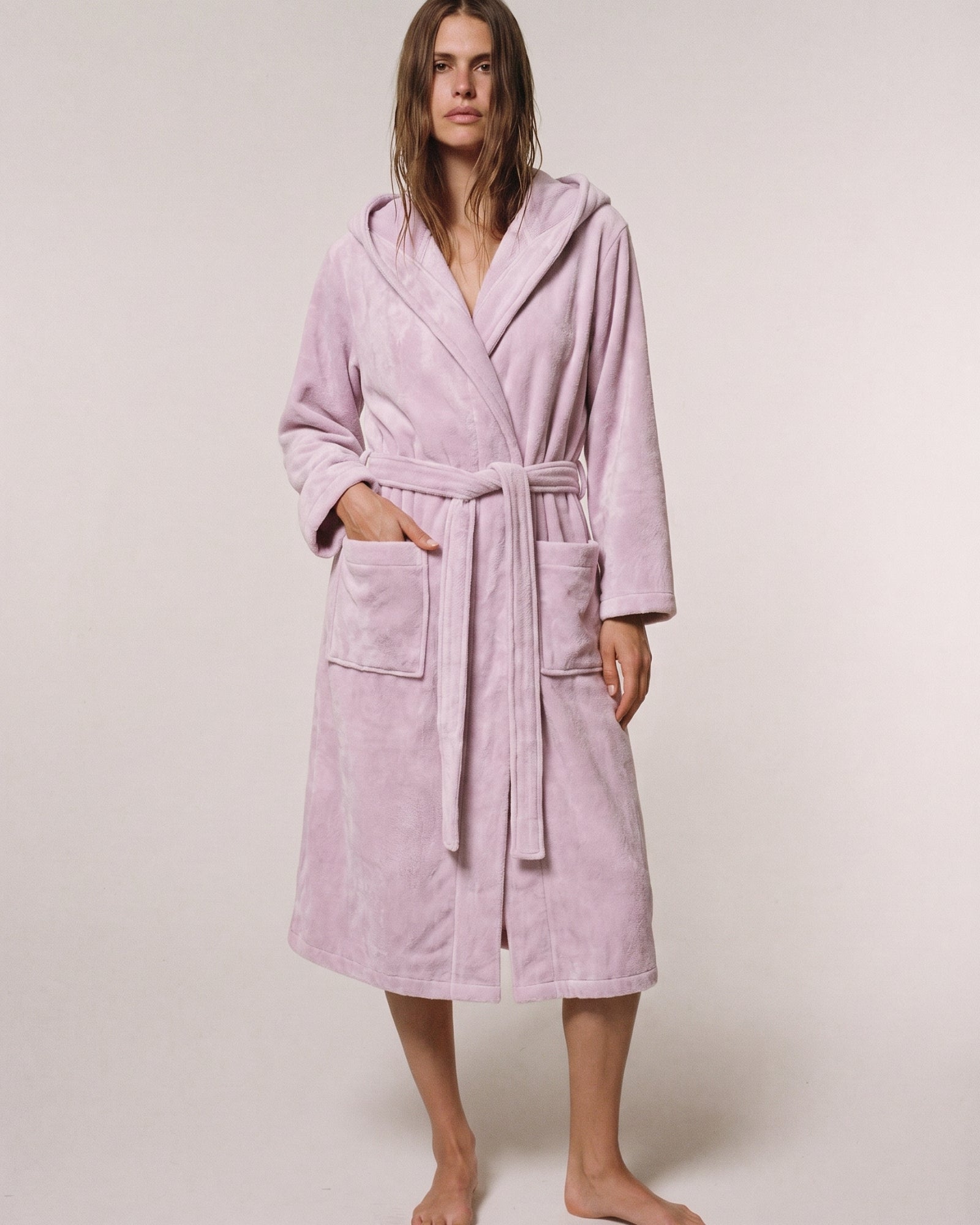 Bademantel Damen Rosa mit Kapuze