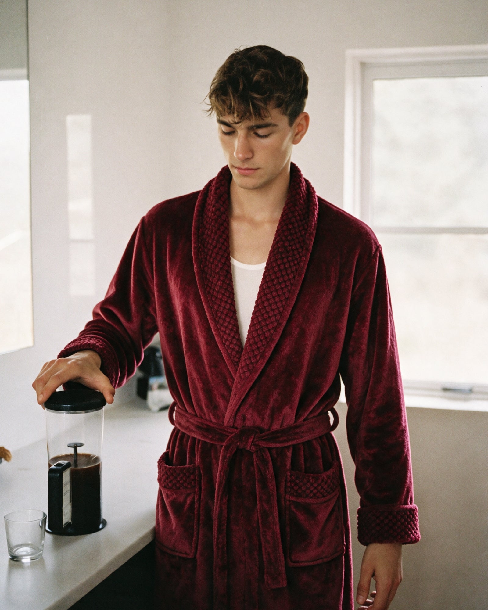 Fleece Bademantel Herren
