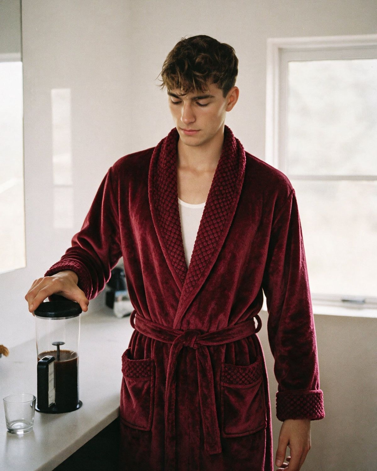 Fleece Bademantel Herren