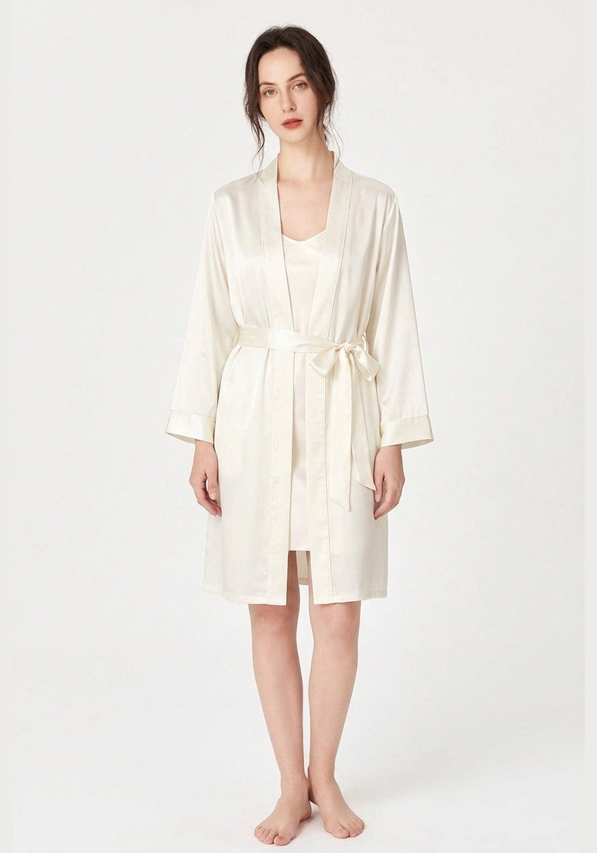 Kimono Morgenmantel Damen Kurz Seide