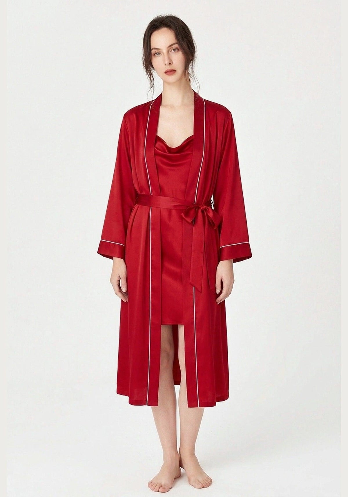 Kimono Morgenmantel Damen Kurz Seide