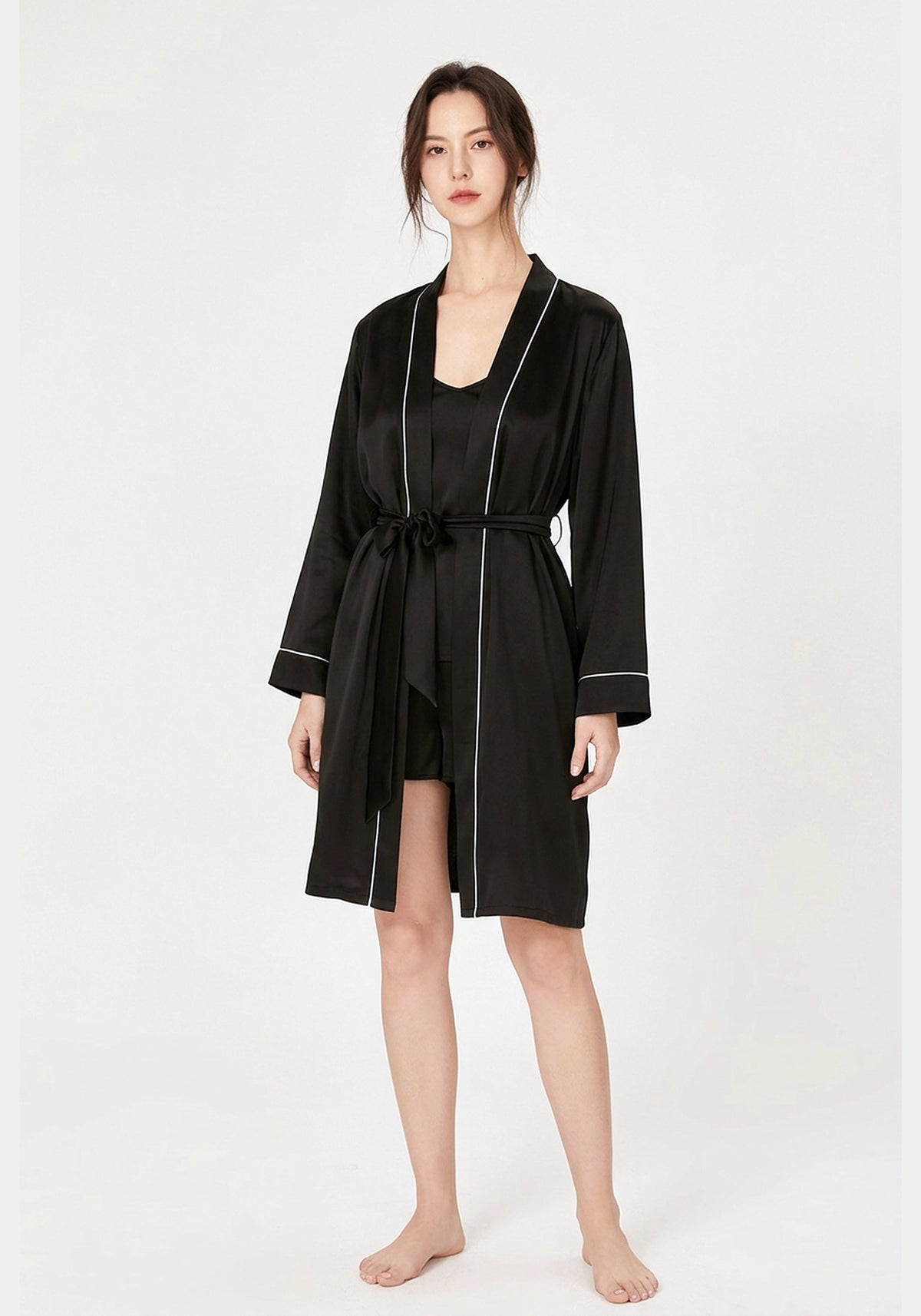 Kimono Morgenmantel Damen Kurz Seide
