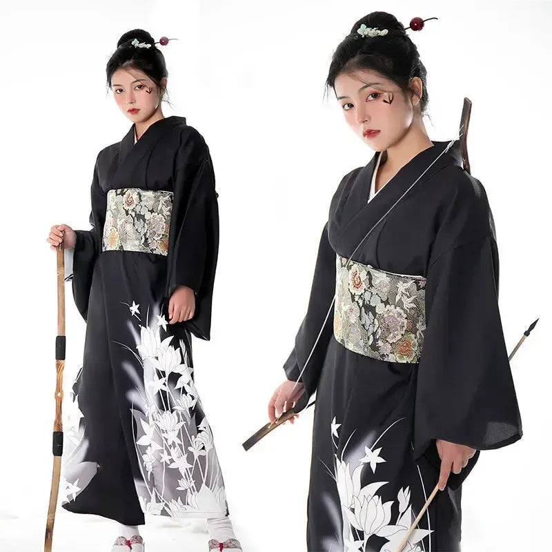 Kimono Schwarz Blumen