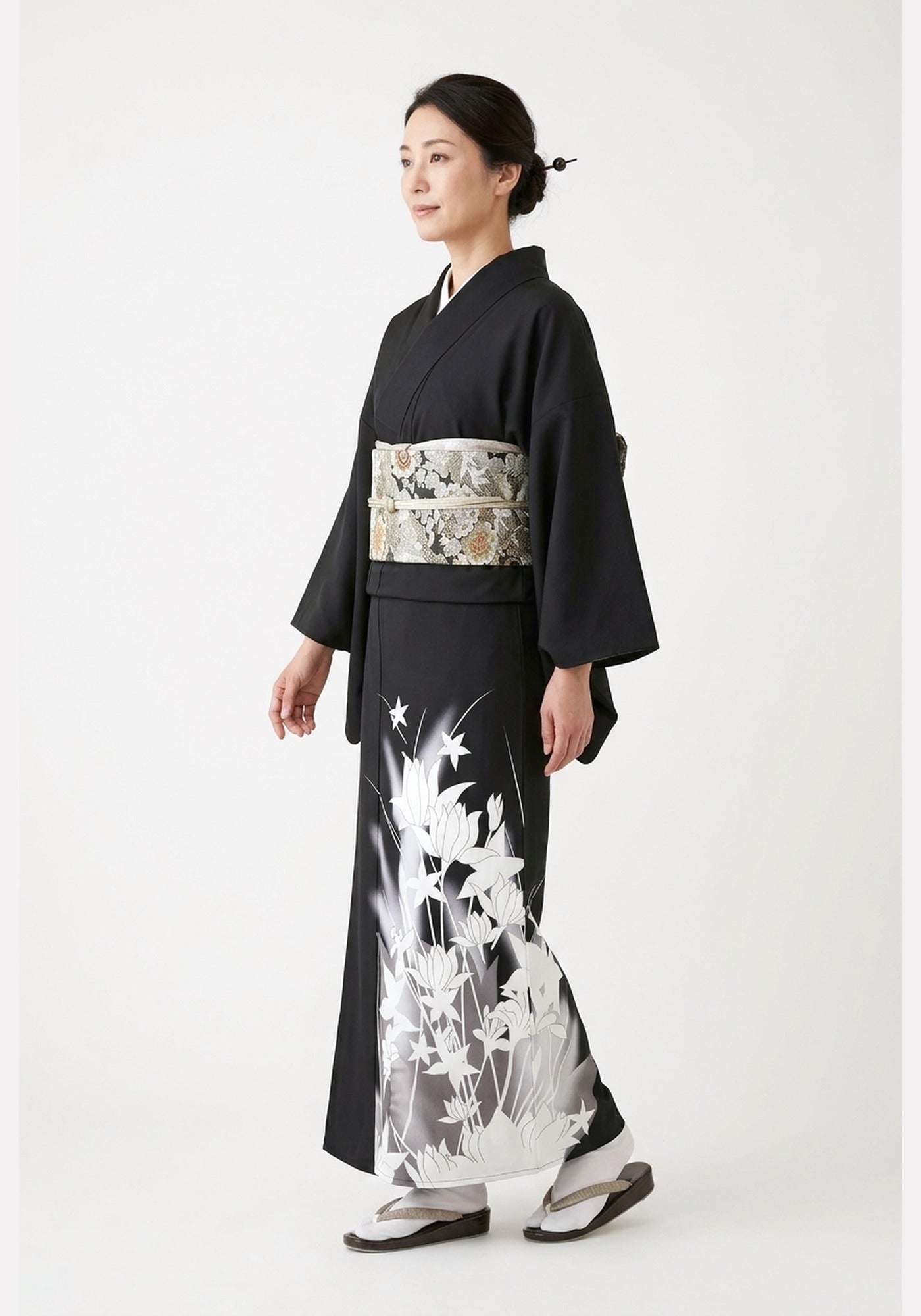 Kimono Schwarz Blumen