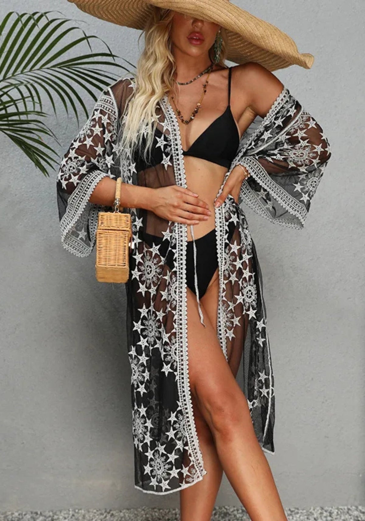 Kimono Schwarz Spitze