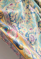 Langer Boho-Kimono Gelb-Türkis mit Blumenmuster