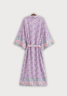 Langer Boho-Kimono Lila mit Streublumen | Sumihana