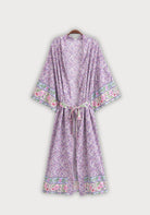 Langer Boho-Kimono Lila mit Streublumen | Sumihana