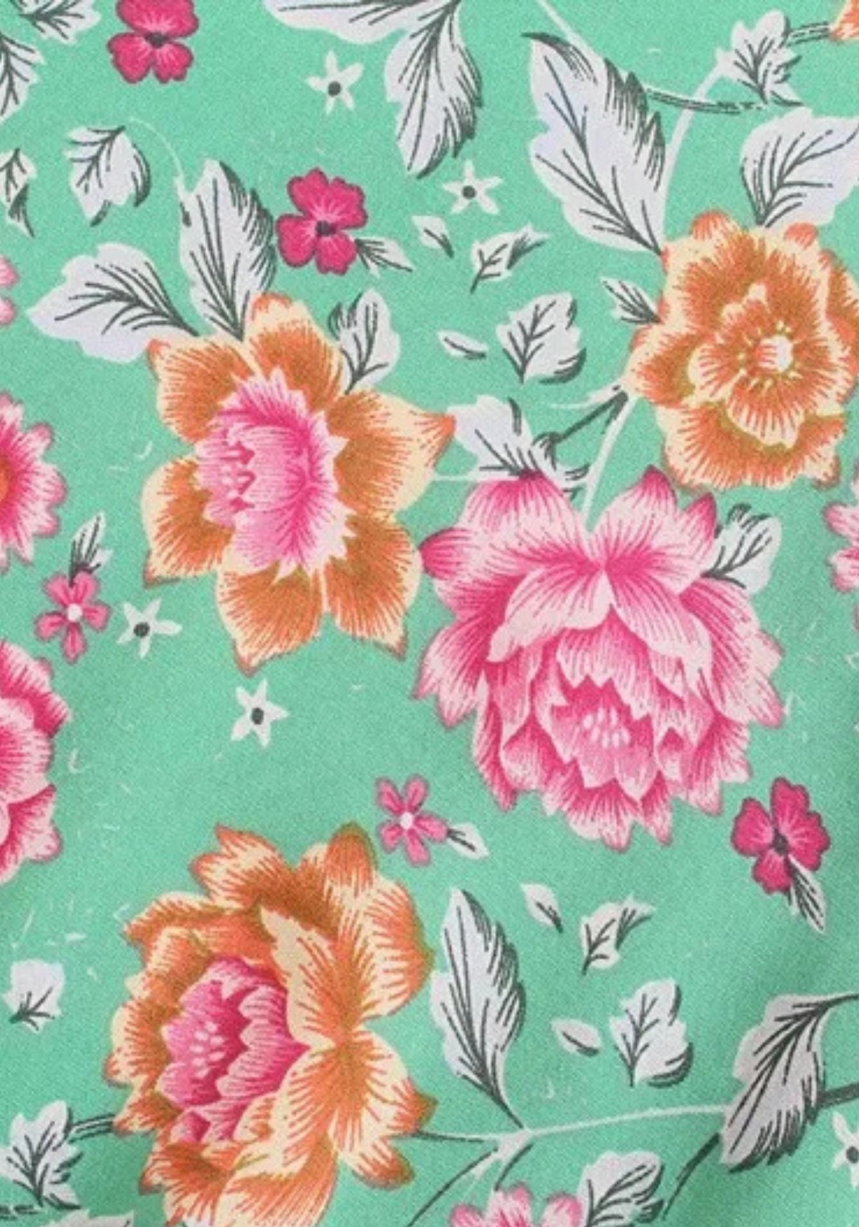 Langer Boho-Kimono Mintgrün mit Rosenmuster