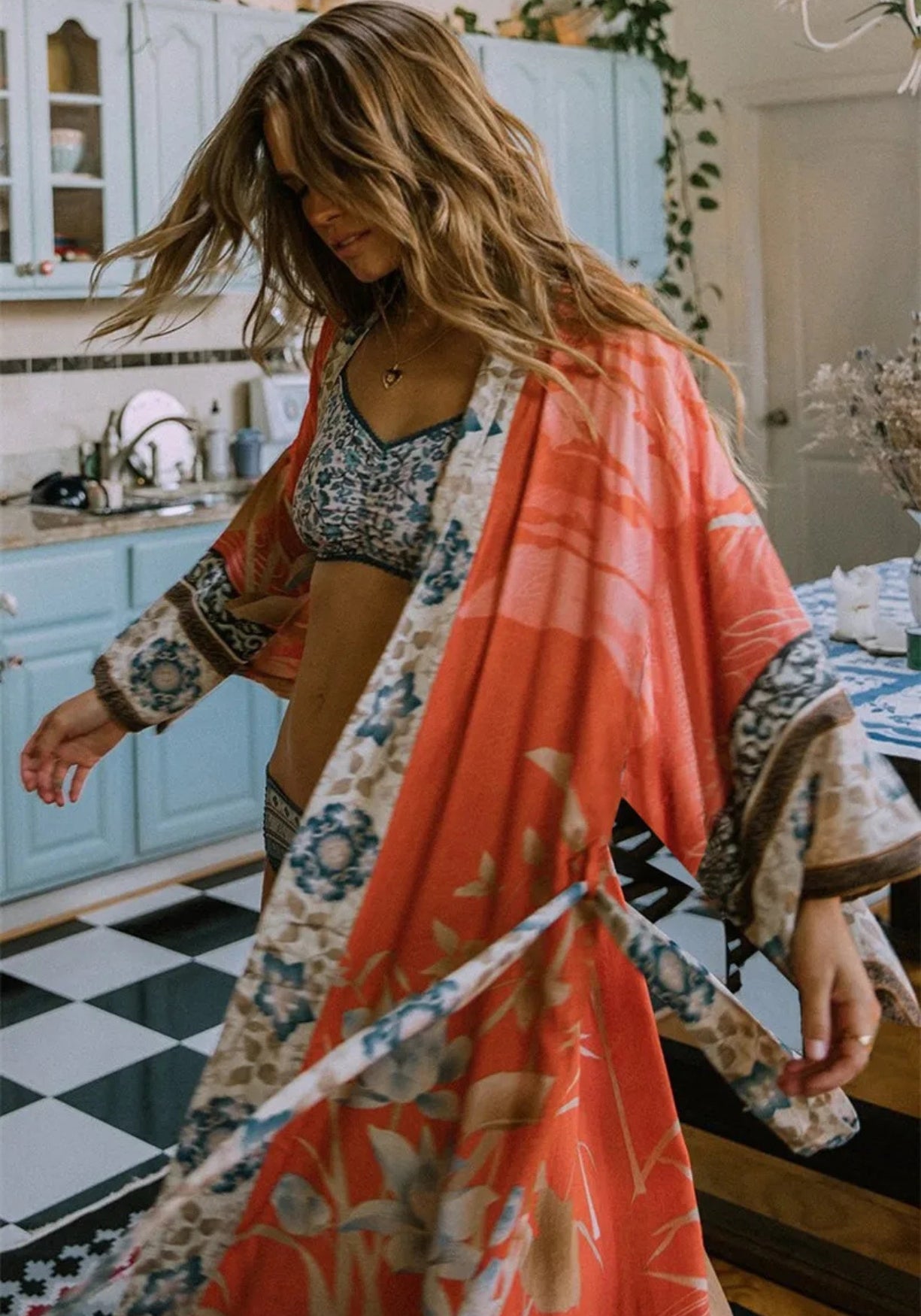 Langer Boho-Kimono Rot | Solenza