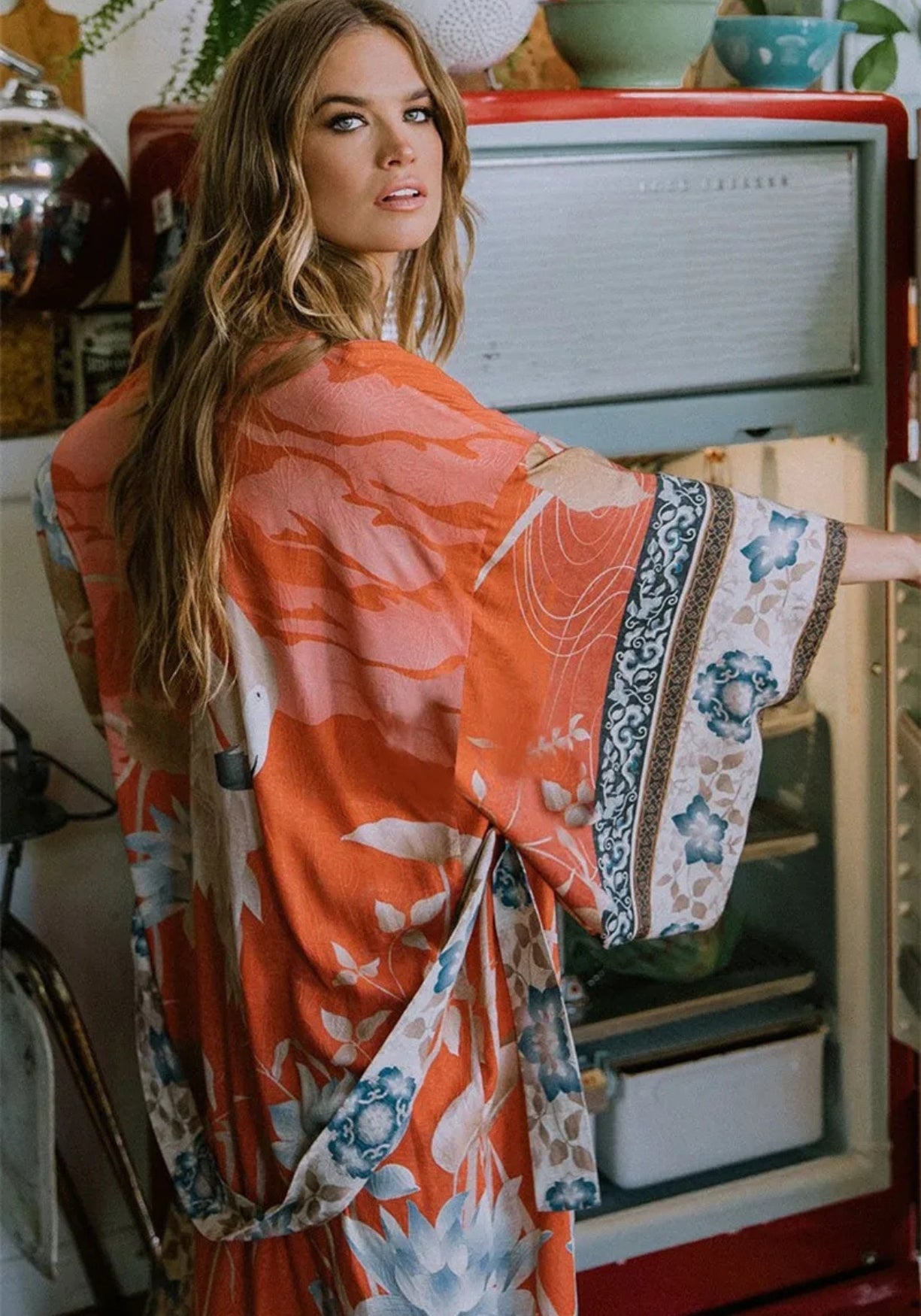 Langer Boho-Kimono Rot | Solenza
