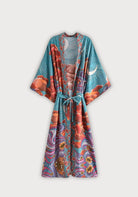 Langer Boho-Kimono Türkis mit Mond und Wolken | Solaria