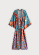 Langer Boho-Kimono Türkis mit Mond und Wolken | Solaria