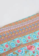 Langer Boho-Kimono Türkis mit Rosenmuster