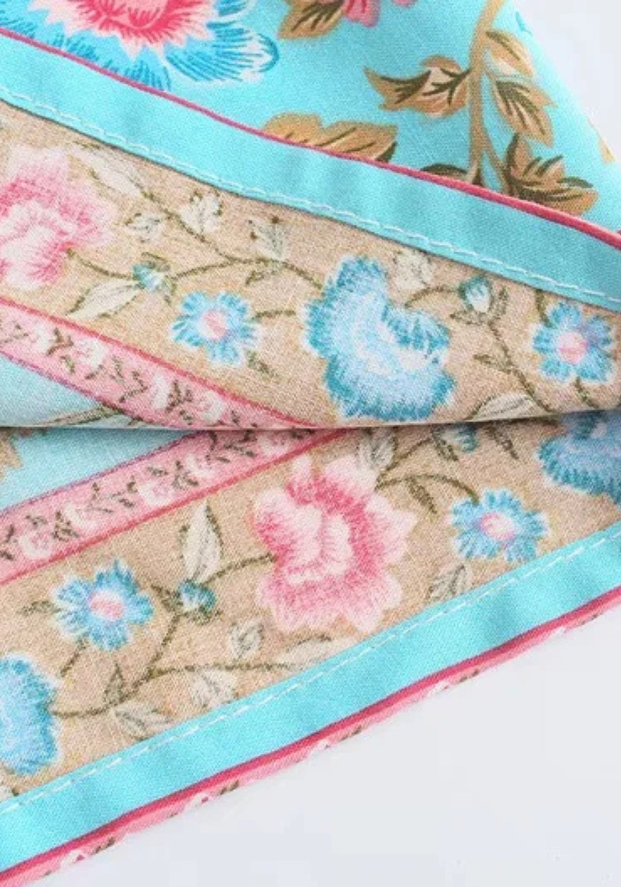 Langer Boho-Kimono Türkis mit Rosenmuster