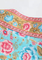 Langer Boho-Kimono Türkis mit Rosenmuster