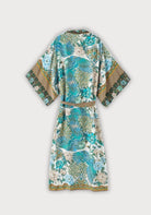 Langer Kimono Türkis mit Pfauenmuster