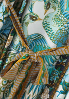 Langer Kimono Türkis mit Pfauenmuster