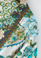 Langer Kimono Türkis mit Pfauenmuster