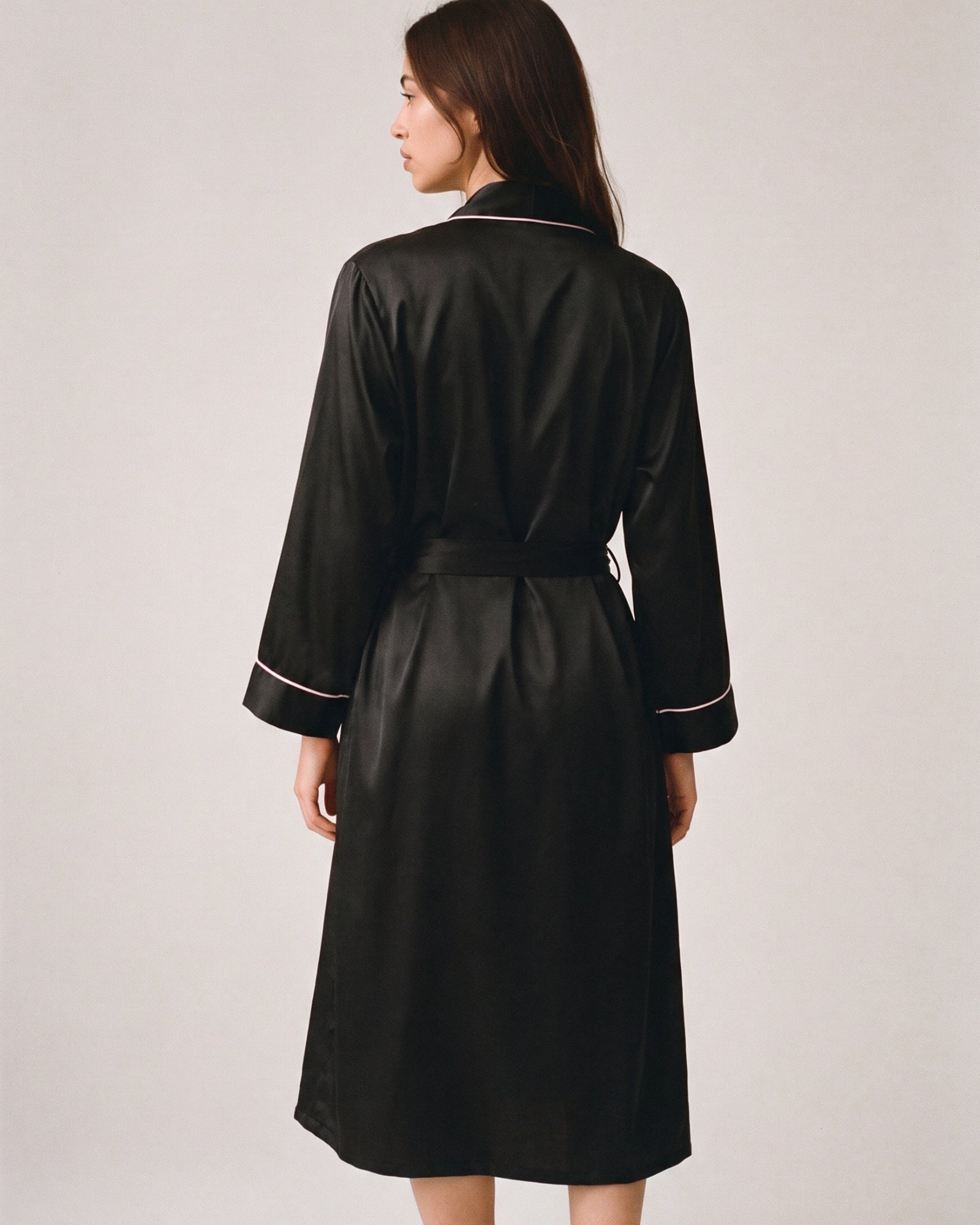 Morgenmantel Damen Satin Schwarz