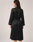 Morgenmantel Damen Satin Schwarz