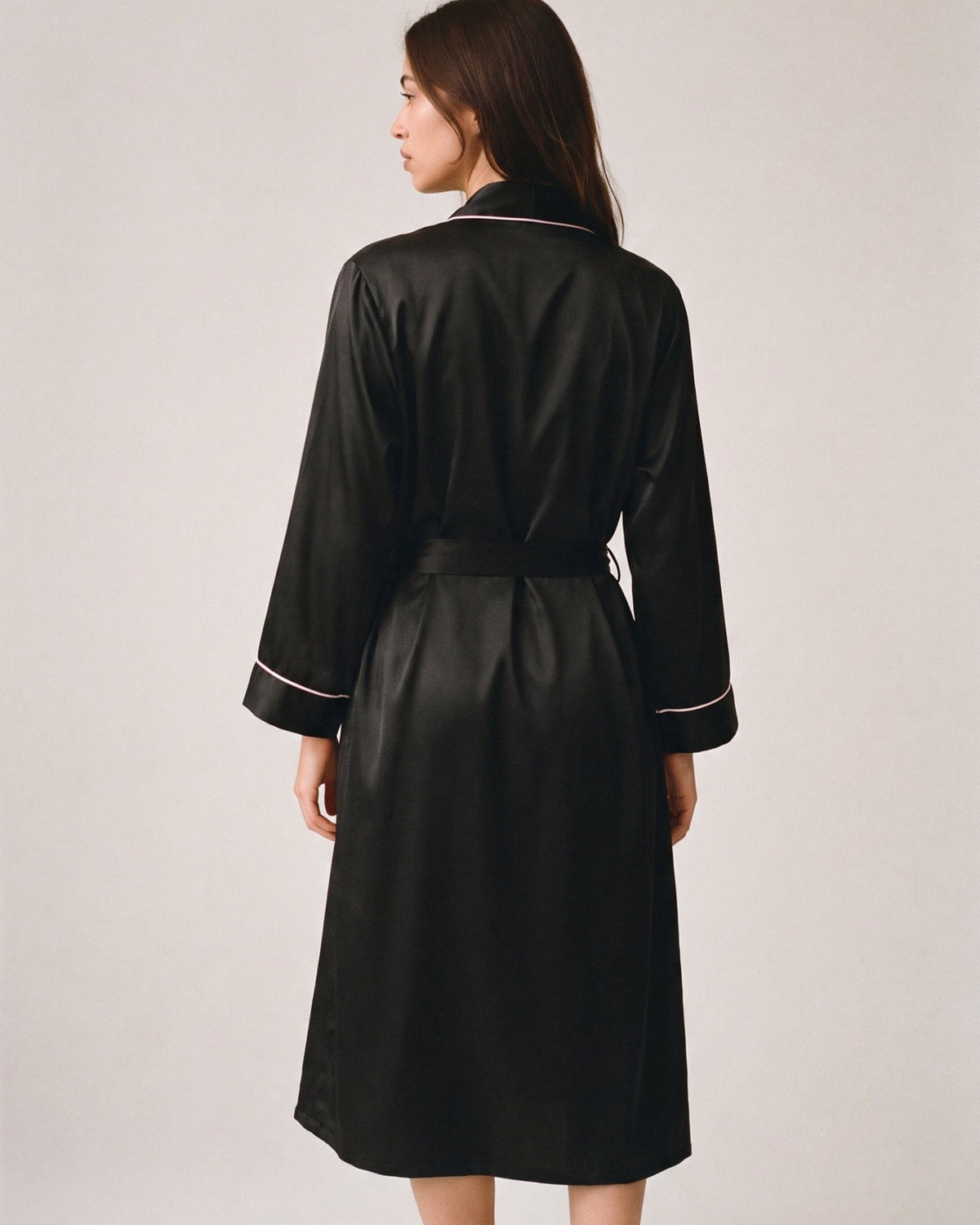 Morgenmantel Damen Satin Schwarz