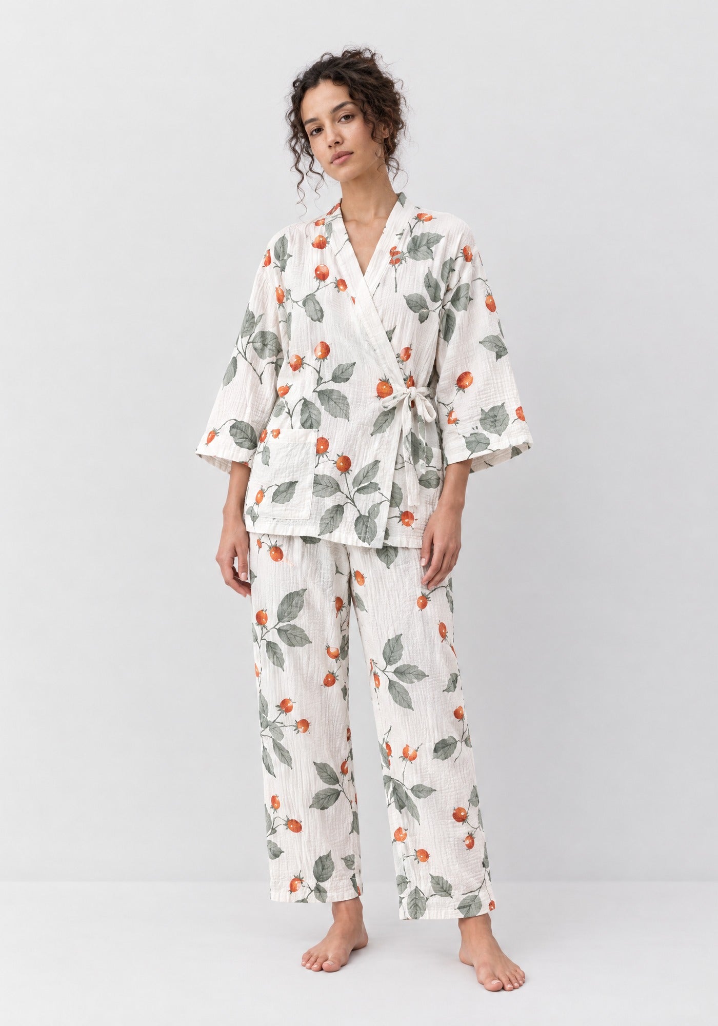 Pyjama Damen Baumwolle Weiß