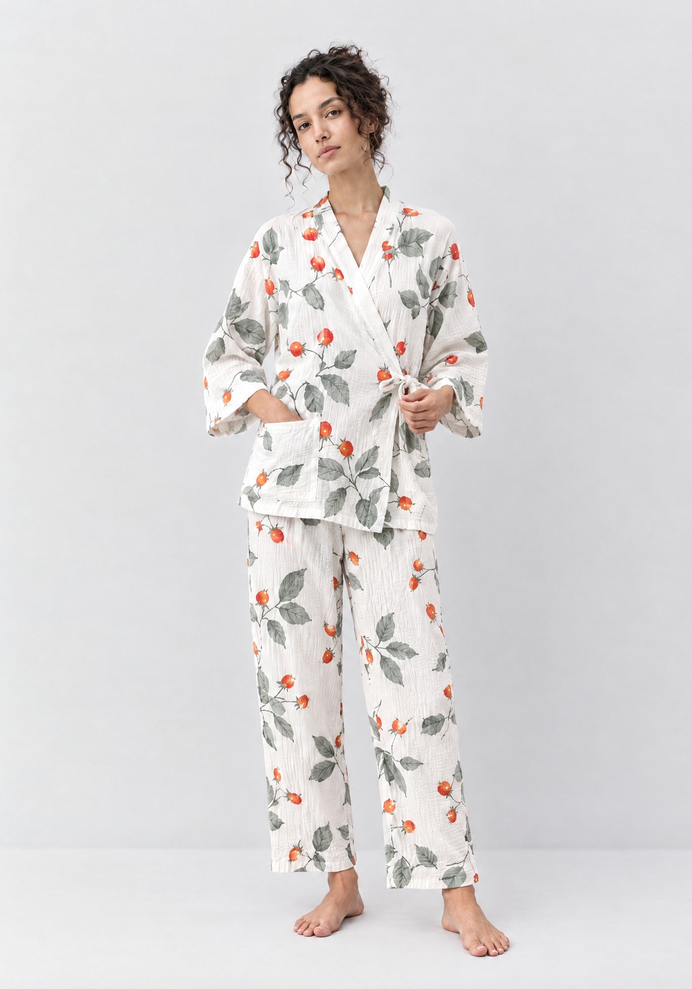 Pyjama Damen Baumwolle Weiß
