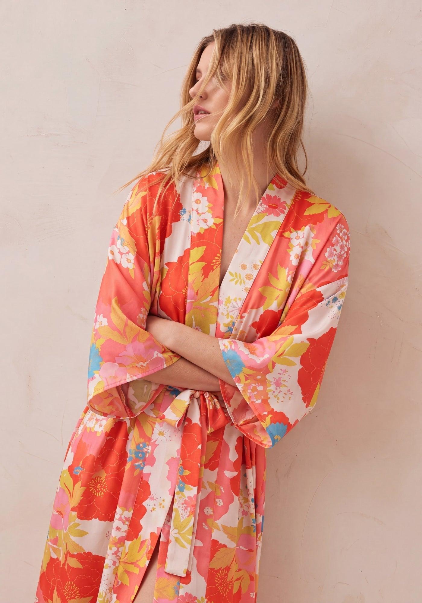 Satin Kimono Damen Lang