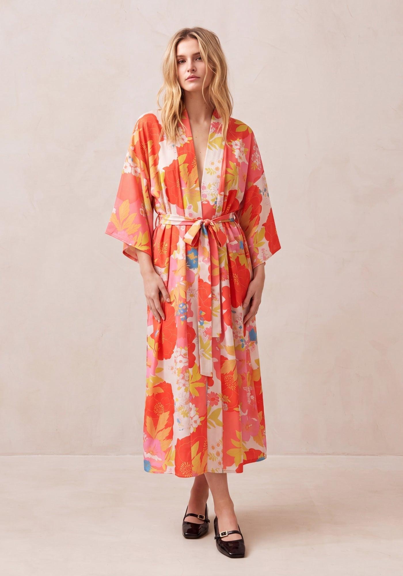 Satin Kimono Damen Lang