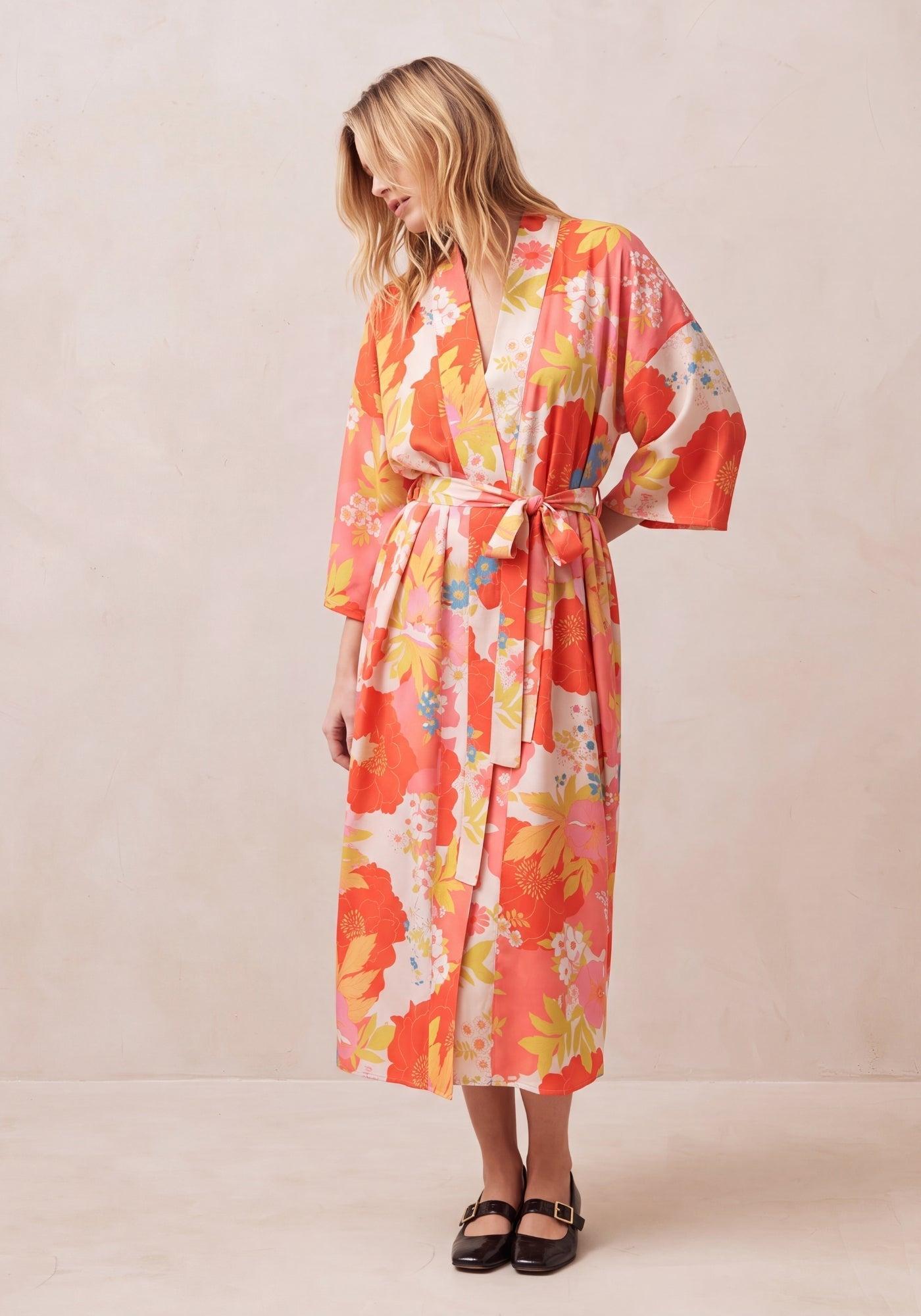 Satin Kimono Damen Lang