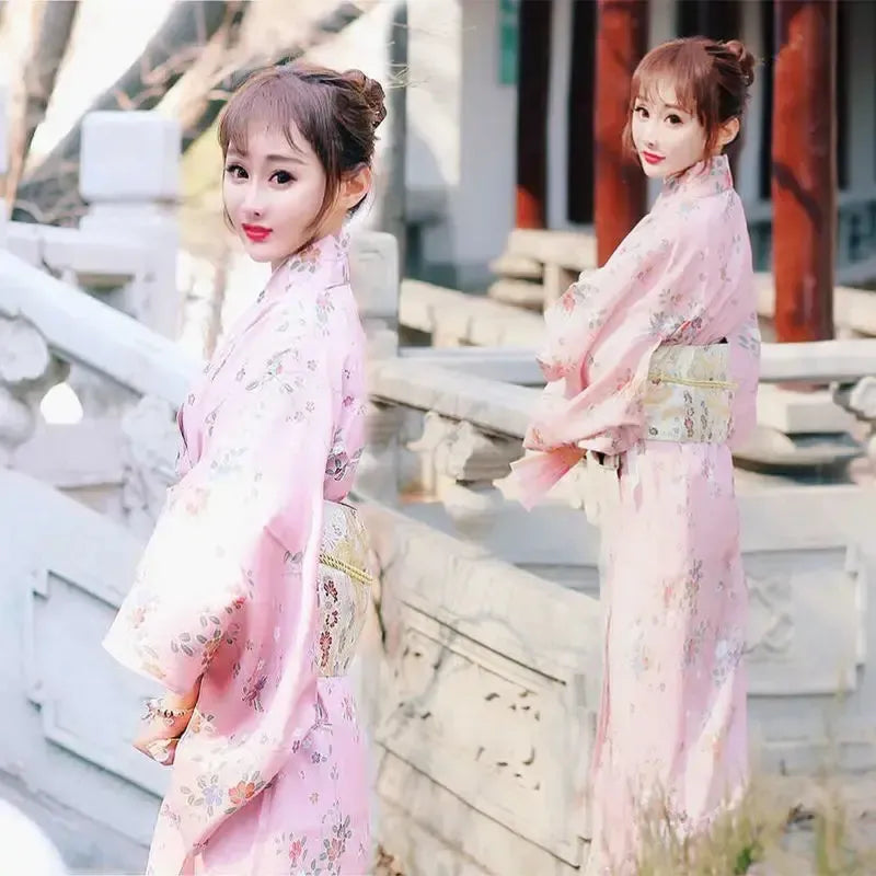 Yukata-Kleid Blumen Rosa