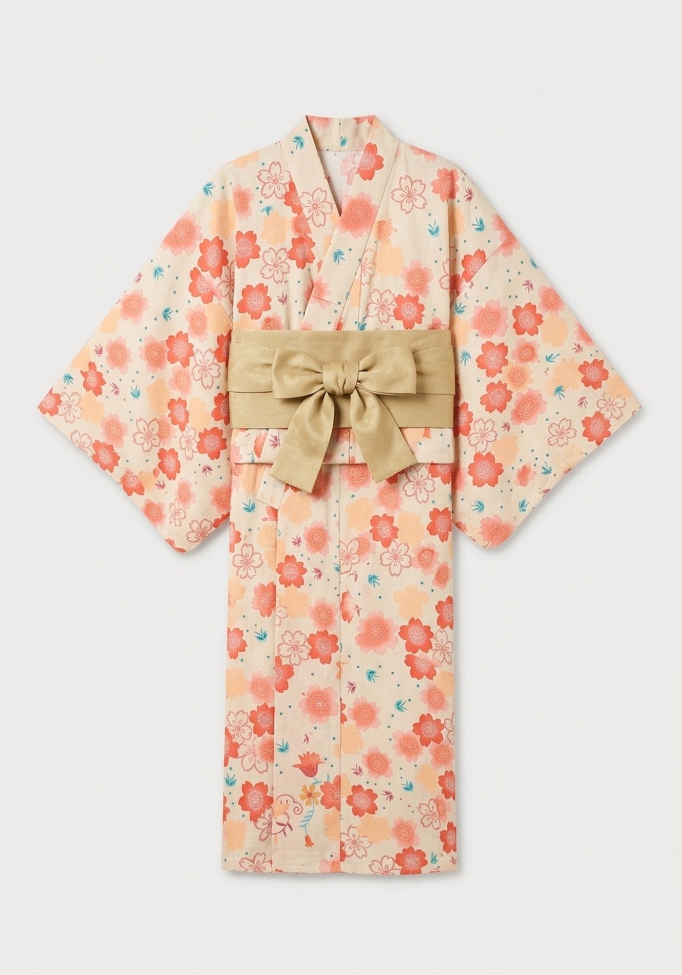 Yukata-Kleid Blumen Beige