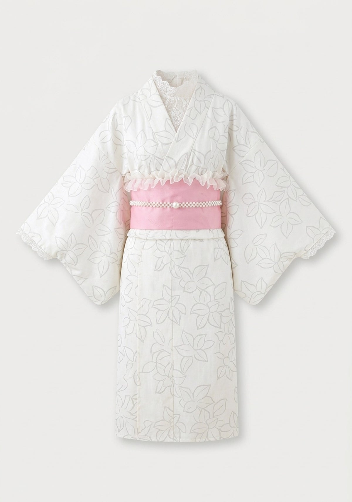 Yukata-Kleid Blumen Weiß